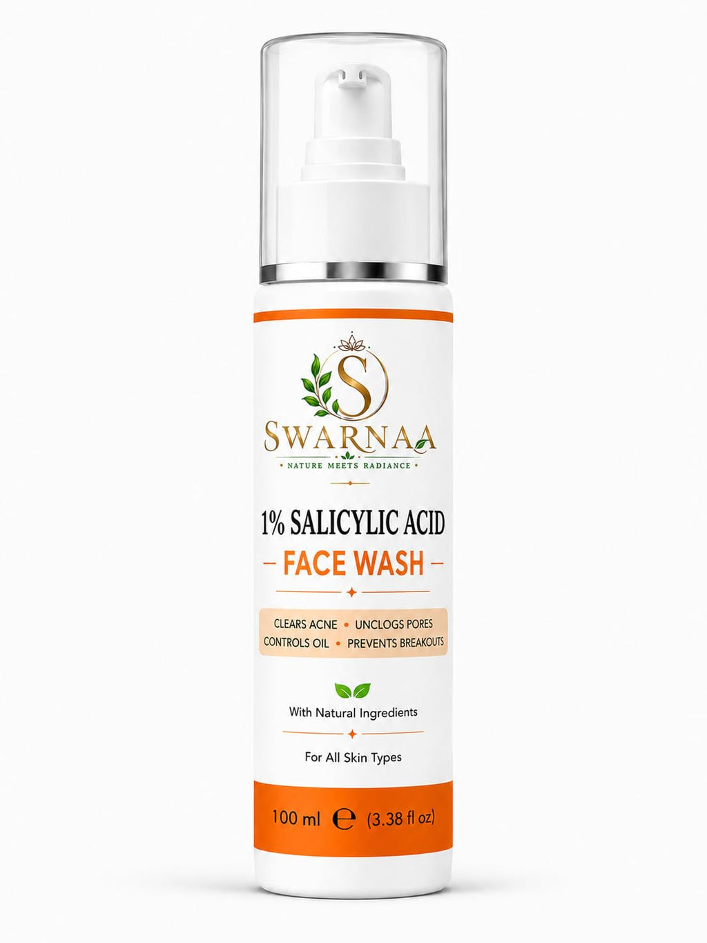 Swarnaa 1% Salicylic Acid Face Wash for Oily & Acne-Prone Skin | Helps Cleanse Pores, Remove Excess Oil & Impurities | Daily Facial Cleanser for Men & Women | All Skin Types | 100ml