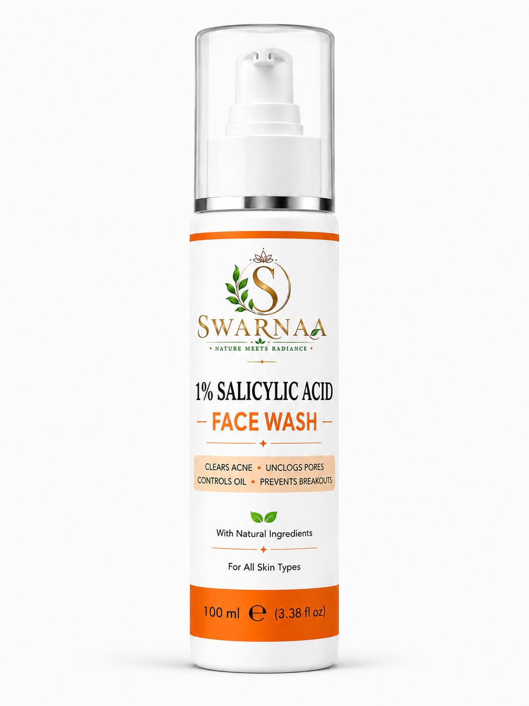 Swarnaa 1% Salicylic Acid Face Wash for Oily & Acne-Prone Skin | Helps Cleanse Pores, Remove Excess Oil & Impurities | Daily Facial Cleanser for Men & Women | All Skin Types | 100ml