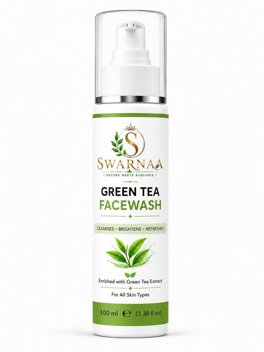 Swarnaa Green Tea Face Wash with Built-In Silicone Brush | Deep Cleansing Facial Cleanser for Fresh & Refreshed Skin | Helps Remove Dirt, Excess Oil & Impurities | All Skin Types | Men & Women | 100ml