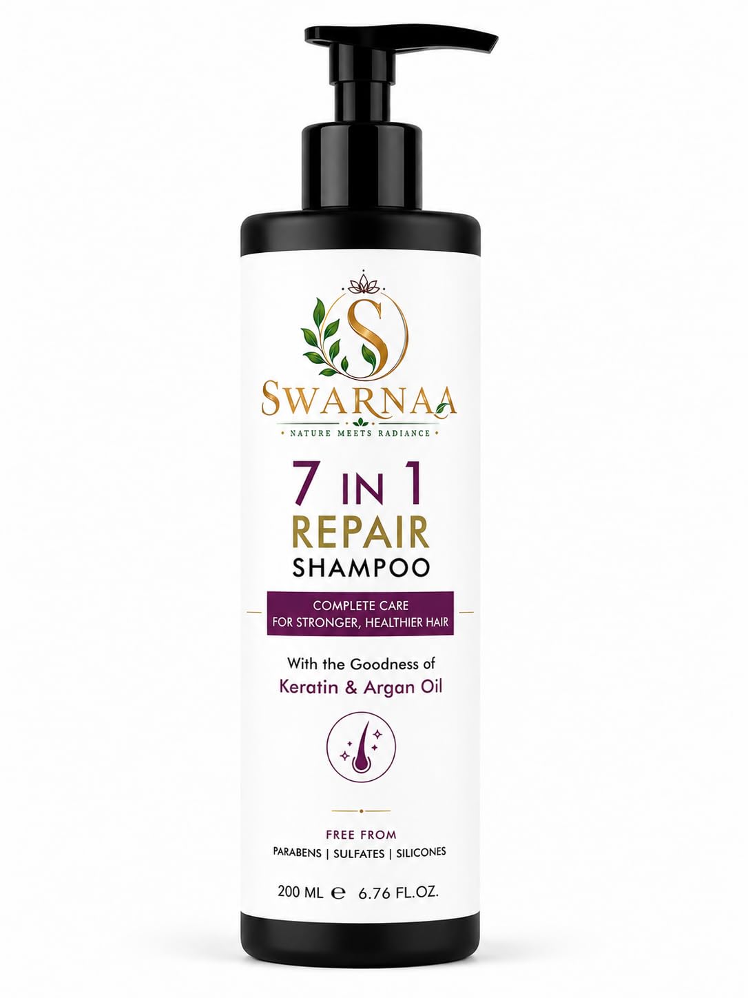 Swarnaa 7 in 1 Repair Shampoo for Dry, Damaged & Frizzy Hair | Complete Hair Care Shampoo for Smoothness, Strength & Manageability | Helps Reduce Hair Breakage | Men & Women | All Hair Types | 200ml