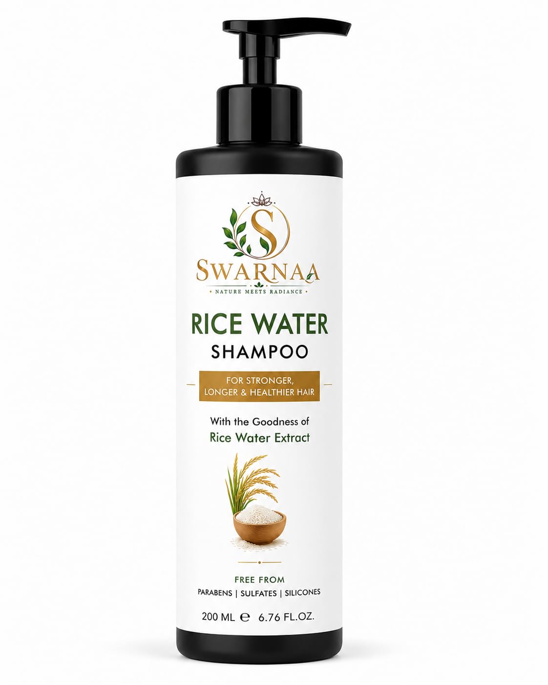 Swarnaa Rice Water Shampoo for Hair Strength, Smoothness & Shine | Helps Nourish Hair, Improve Manageability & Reduce Hair Breakage | Gentle Daily Hair Care Shampoo for Men & Women | All Hair Types | 200ml
