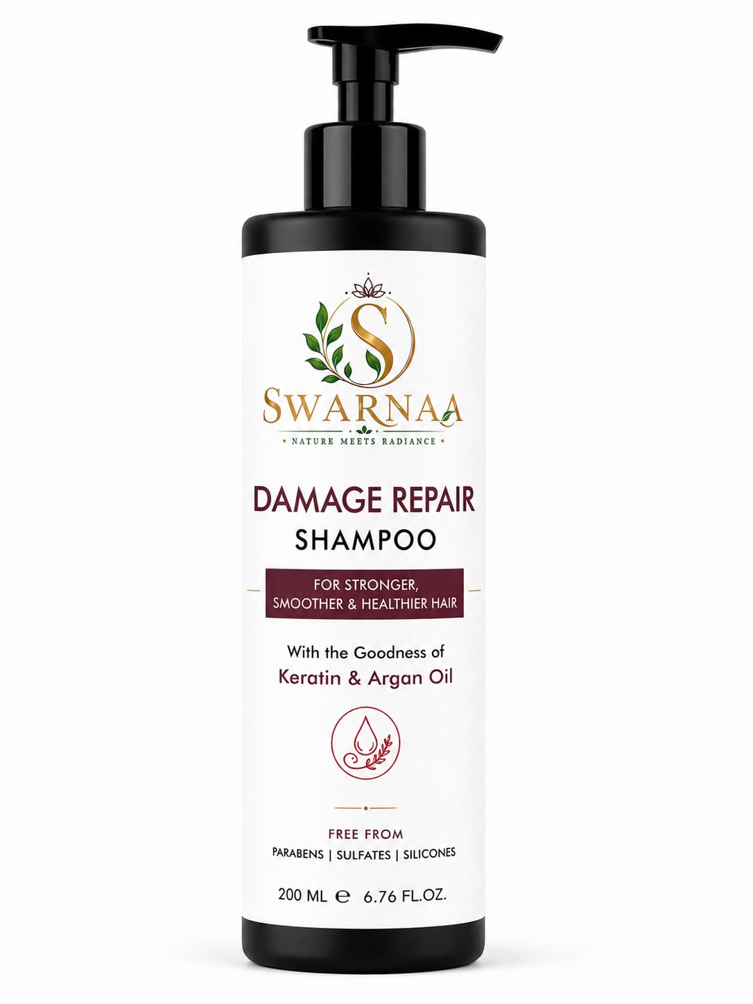 Swarnaa Damage Repair Shampoo for Dry, Damaged & Frizzy Hair | Helps Nourish Hair, Improve Smoothness & Reduce Hair Breakage | Daily Hair Care Shampoo for Men & Women | All Hair Types | 200ml