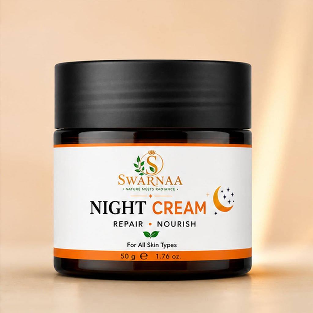 Swarnaa Night Cream for Overnight Skin Nourishment & Hydration | Helps Improve Skin Softness, Smoothness & Radiance | Moisturizing Night Care for All Skin Types | Men & Women | 50g