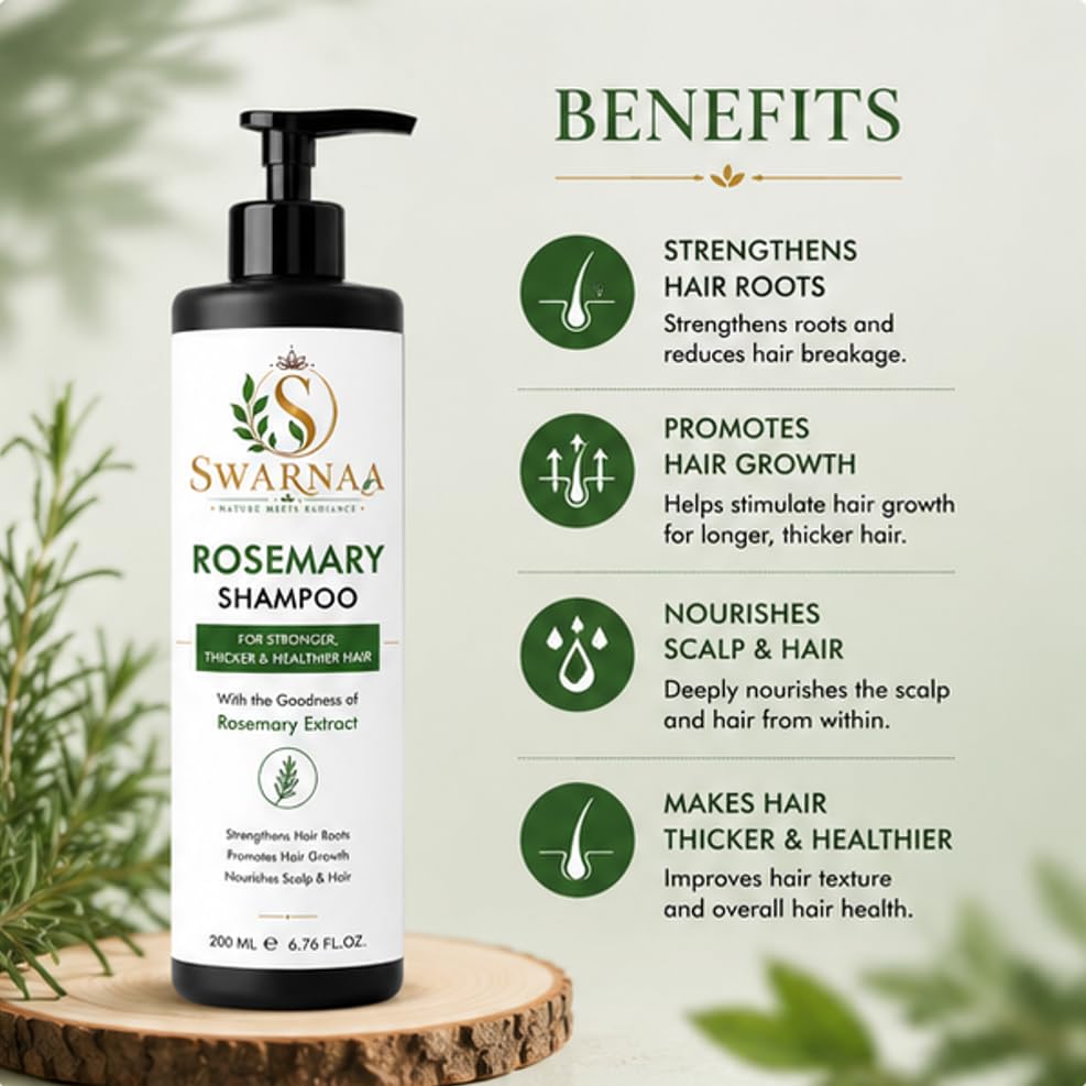 Swarnaa Rosemary Shampoo for Hair Strength & Scalp Nourishment | Helps Strengthen Hair Roots, Nourish Scalp & Improve Hair Manageability | Gentle Daily Hair Cleanser for Men & Women | All Hair Types | 200ml