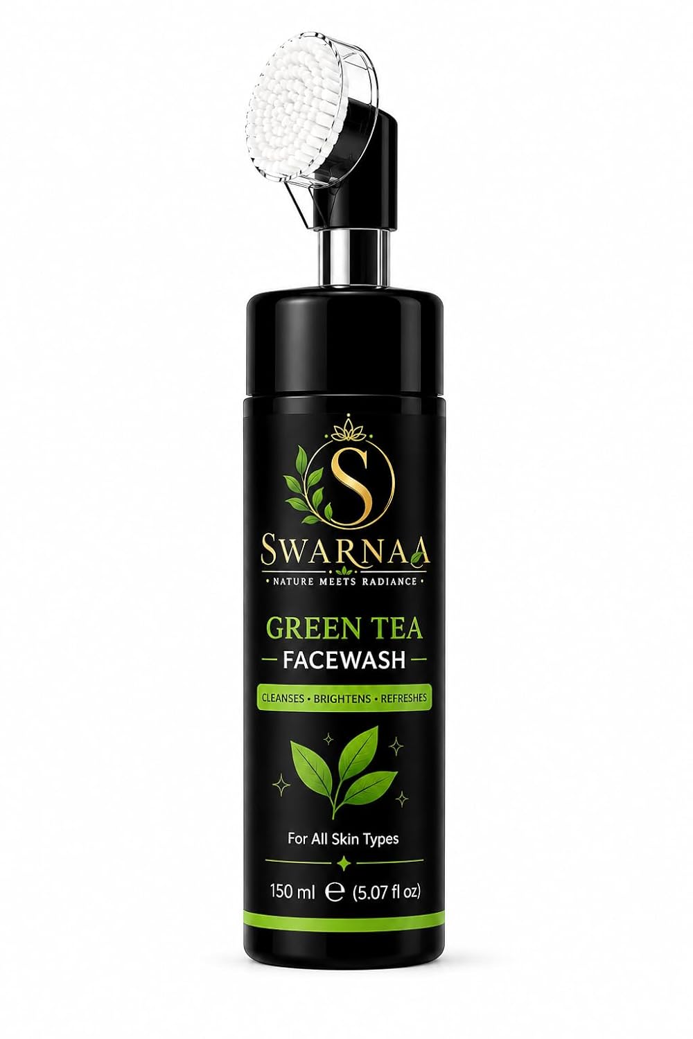 Swarnaa Green Tea Face Wash with Built-In Silicone Brush | Deep Cleansing Facial Cleanser for Fresh & Refreshed Skin | Helps Remove Dirt, Excess Oil & Impurities | All Skin Types | Men & Women | 150ml
