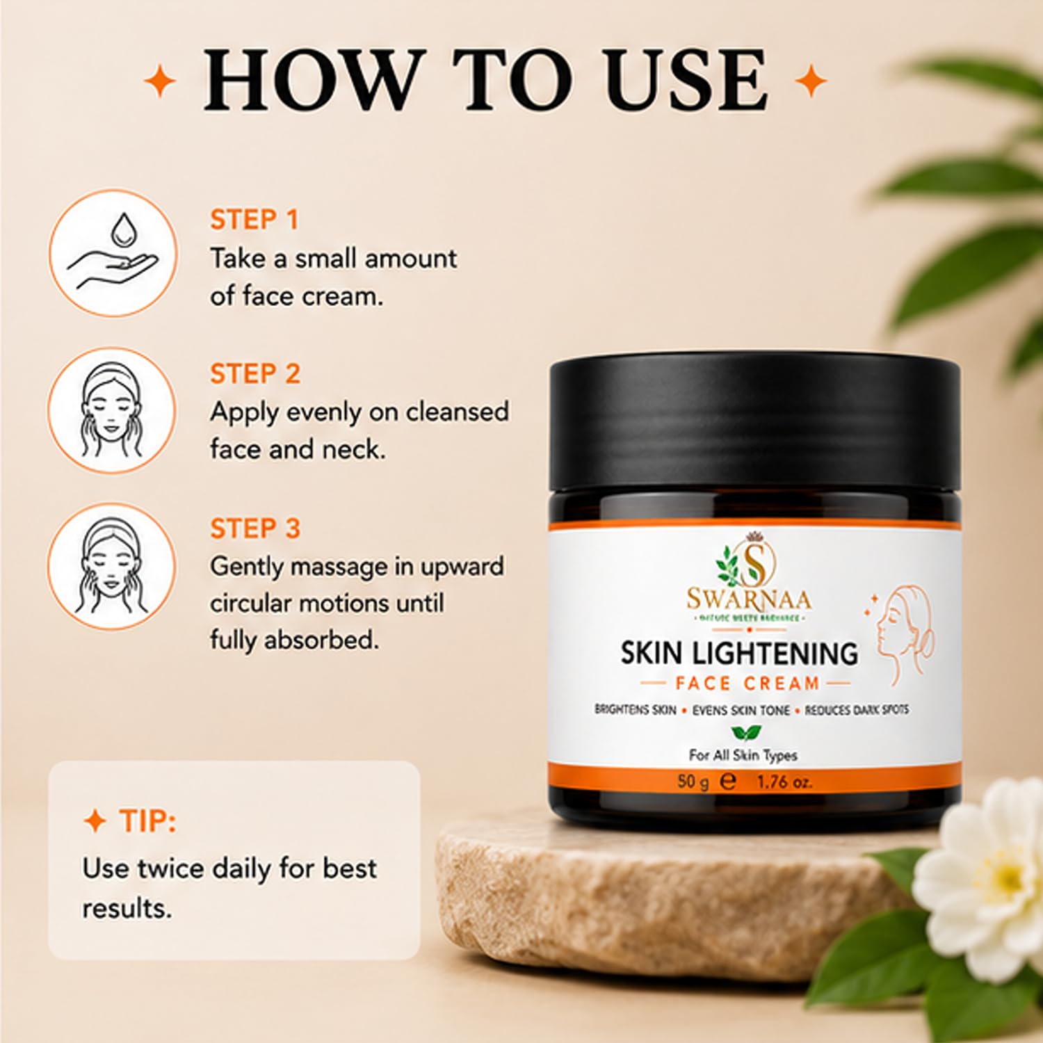 Swarnaa Skin Brightening Face Cream | Hydrating Moisturizer for Glowing & Even-Looking Skin | Daily Face Cream for Men & Women | All Skin Types | 50g