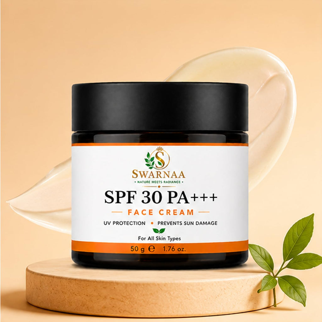 Swarnaa SPF 30 PA+++ Face Cream | Broad Spectrum UVA & UVB Protection | Daily Moisturizing Sunscreen Cream for Men & Women | Lightweight & Non-Greasy Formula | All Skin Types | 50g
