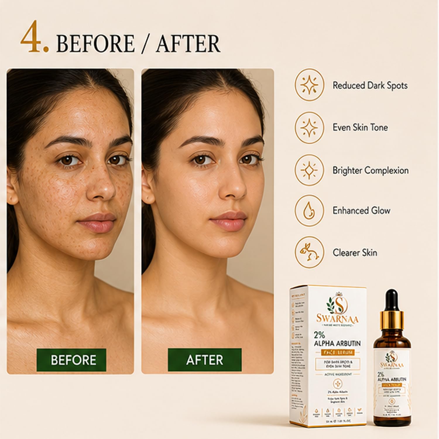 Swarnaa 2% Alpha Arbutin Face Serum for Dark Spots & Even Skin Tone | Helps Improve Skin Radiance and Supports Brighter-Looking Skin | Lightweight Daily Facial Serum for Men & Women | 30ml