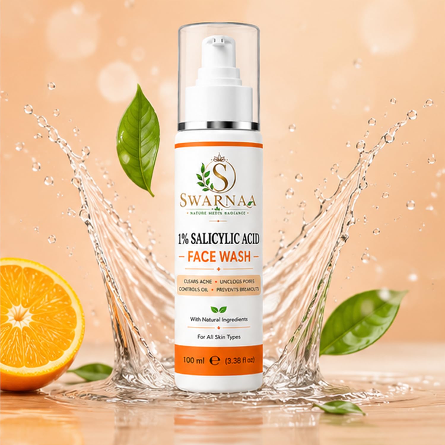 Swarnaa 1% Salicylic Acid Face Wash for Oily & Acne-Prone Skin | Helps Cleanse Pores, Remove Excess Oil & Impurities | Daily Facial Cleanser for Men & Women | All Skin Types | 100ml