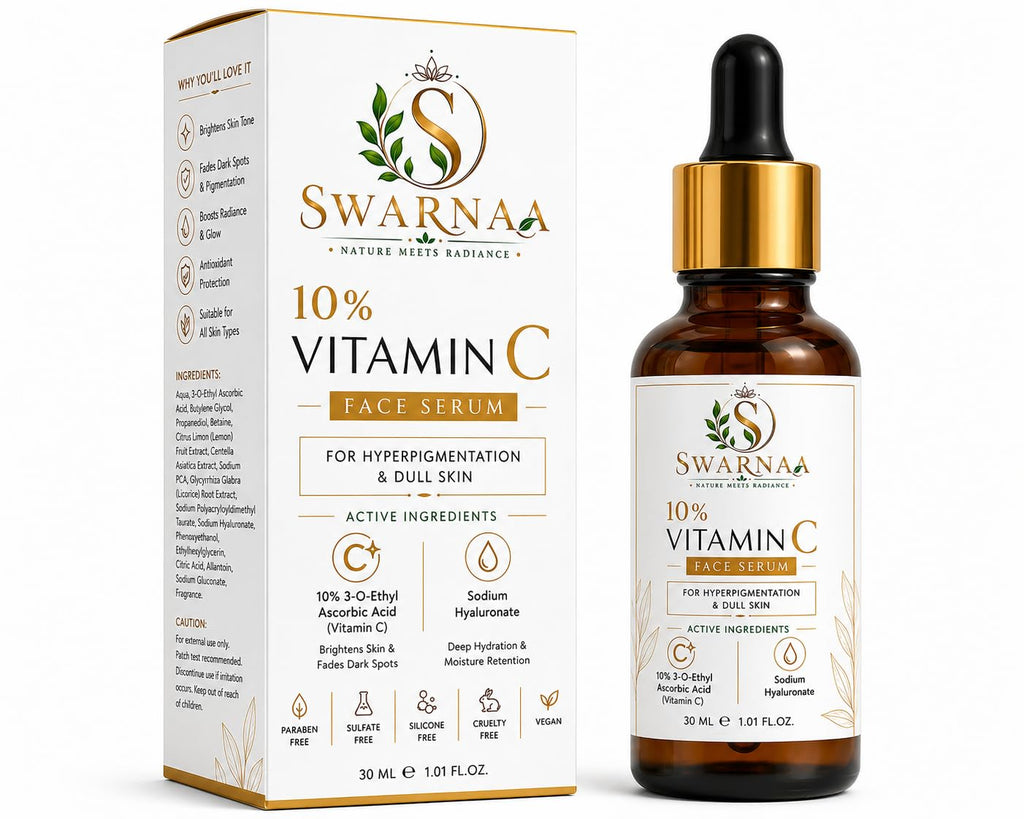Swarnaa 10% Vitamin C Face Serum for Dull & Uneven Looking Skin | Helps Improve Skin Radiance, Supports Brighter-Looking Skin & Even Skin Tone | Lightweight Daily Facial Serum for Men & Women | 30ml