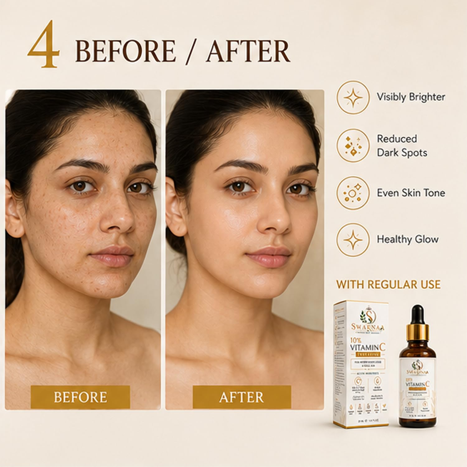Swarnaa 10% Vitamin C Face Serum for Dull & Uneven Looking Skin | Helps Improve Skin Radiance, Supports Brighter-Looking Skin & Even Skin Tone | Lightweight Daily Facial Serum for Men & Women | 30ml