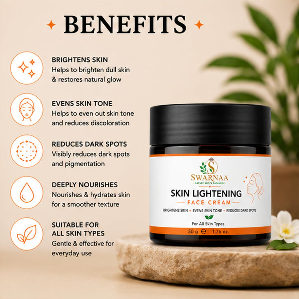 Swarnaa Skin Brightening Face Cream | Hydrating Moisturizer for Glowing & Even-Looking Skin | Daily Face Cream for Men & Women | All Skin Types | 50g
