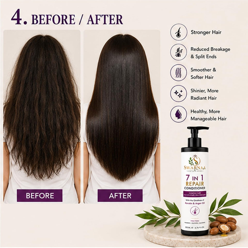 Swarnaa 7 in 1 Repair Conditioner for Dry, Damaged & Frizzy Hair | Helps Nourish, Smooth & Improve Hair Manageability | Complete Hair Care Conditioner for Men & Women | All Hair Types | 200ml
