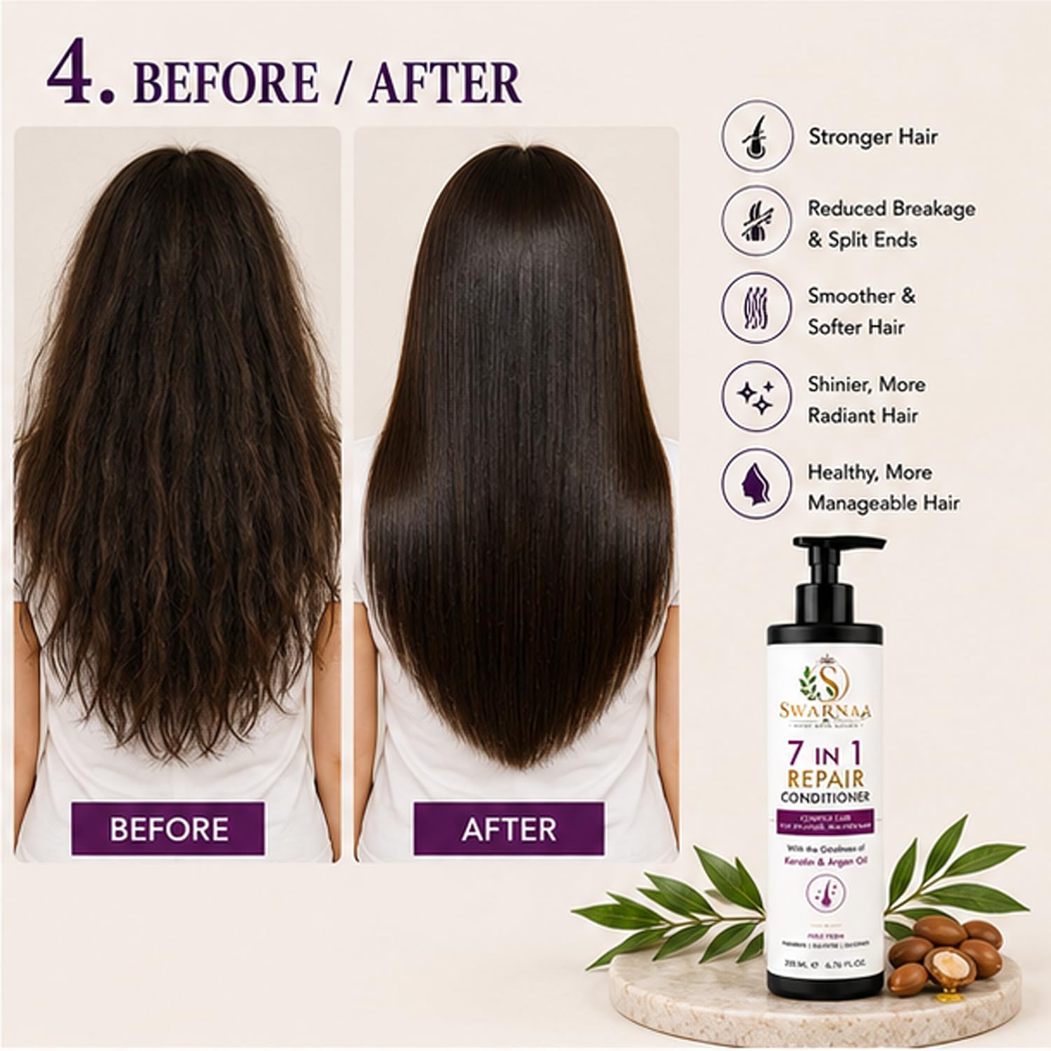 Swarnaa 7 in 1 Repair Conditioner for Dry, Damaged & Frizzy Hair | Helps Nourish, Smooth & Improve Hair Manageability | Complete Hair Care Conditioner for Men & Women | All Hair Types | 200ml