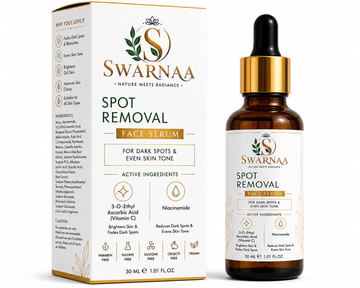 Swarnaa Spot Removal Face Serum for Dark Spots & Uneven Skin Tone | Helps Improve Skin Radiance, Supports Brighter-Looking Skin & Skin Clarity | Lightweight Daily Facial Serum for Men & Women | 30ml