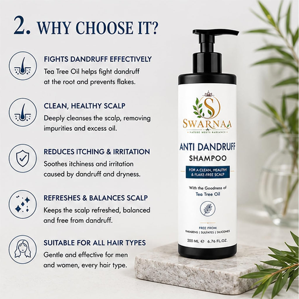 Swarnaa Anti Dandruff Shampoo for Scalp Care & Hair Cleansing | Helps Remove Scalp Build-Up, Refresh Scalp & Reduce Visible Flakes | Gentle Daily Use Shampoo for Men & Women | All Hair Types | 200ml