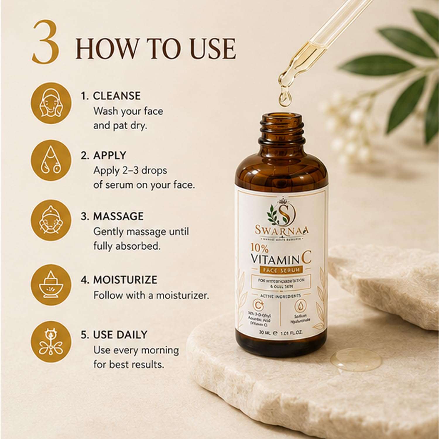 Swarnaa 10% Vitamin C Face Serum for Dull & Uneven Looking Skin | Helps Improve Skin Radiance, Supports Brighter-Looking Skin & Even Skin Tone | Lightweight Daily Facial Serum for Men & Women | 30ml