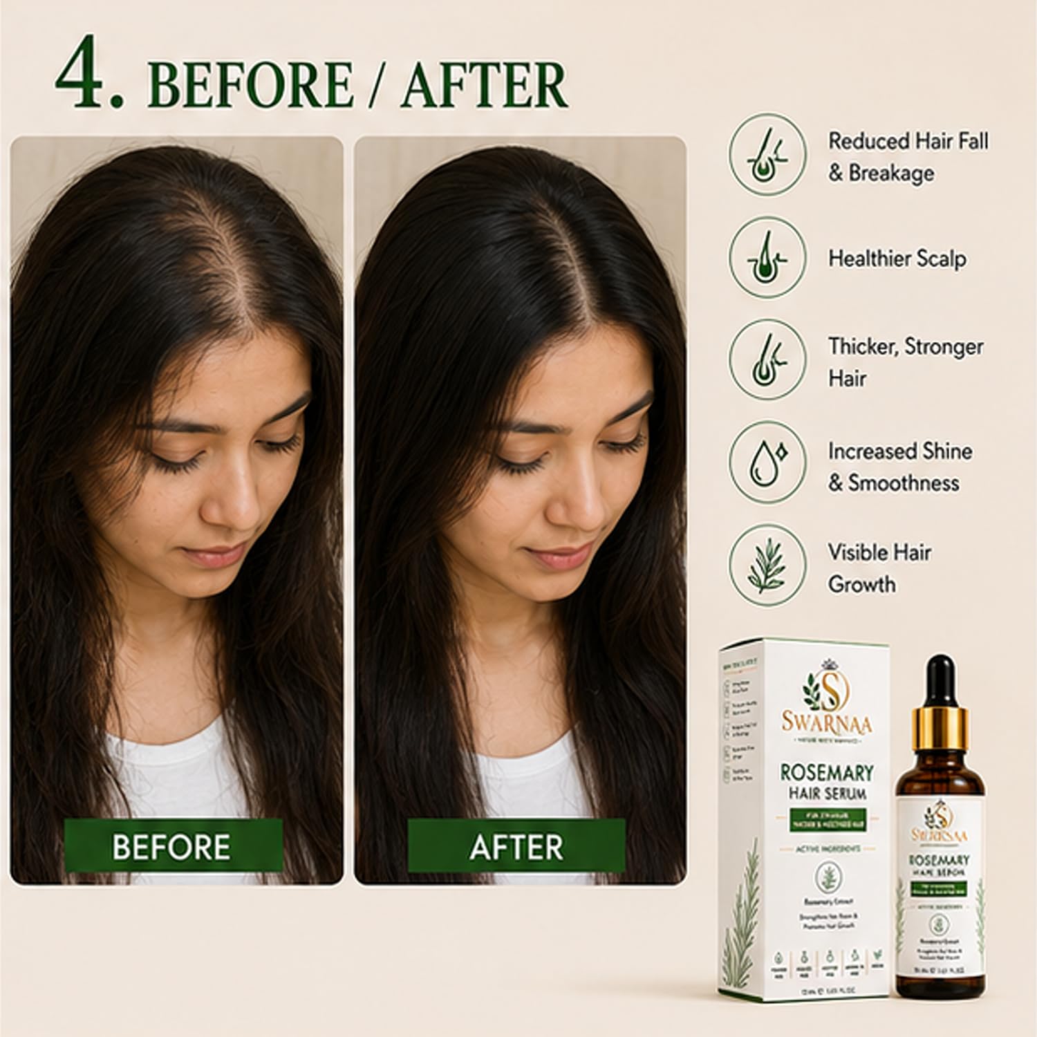 Swarnaa Rosemary Hair Serum for Hair Nourishment & Stronger Looking Hair | Helps Strengthen Hair Roots, Reduce Hair Breakage & Improve Hair Manageability | Lightweight Non-Sticky Hair Serum for Men & Women | 30ml