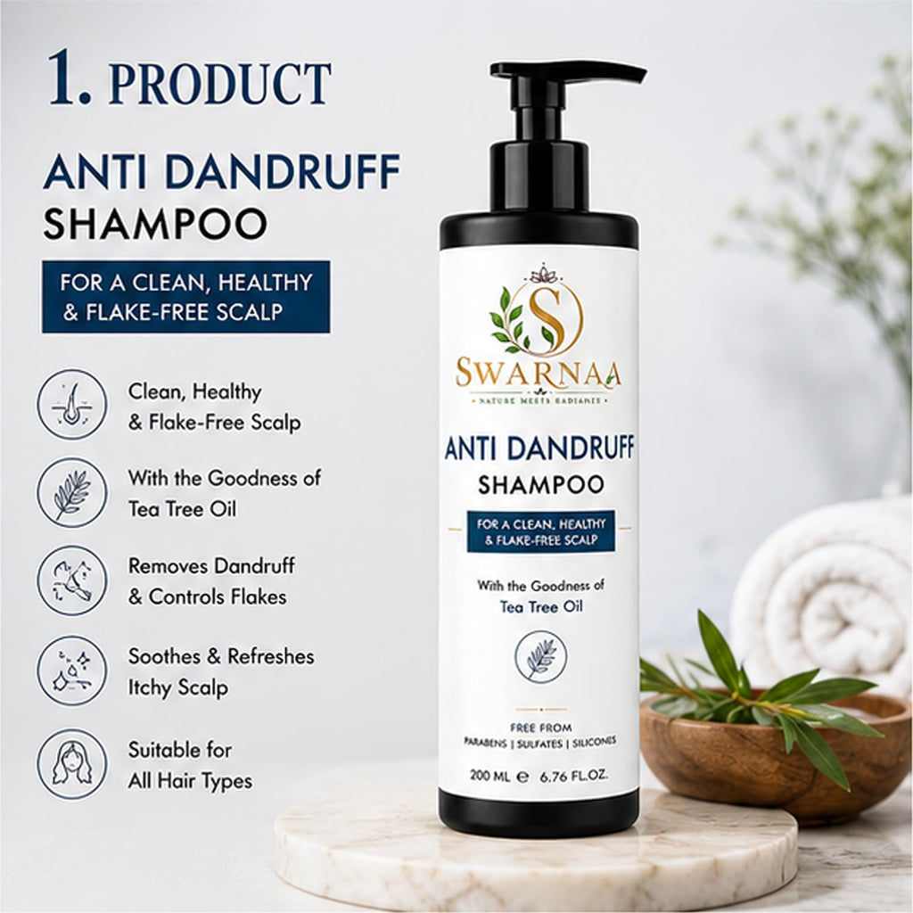 Swarnaa Anti Dandruff Shampoo for Scalp Care & Hair Cleansing | Helps Remove Scalp Build-Up, Refresh Scalp & Reduce Visible Flakes | Gentle Daily Use Shampoo for Men & Women | All Hair Types | 200ml