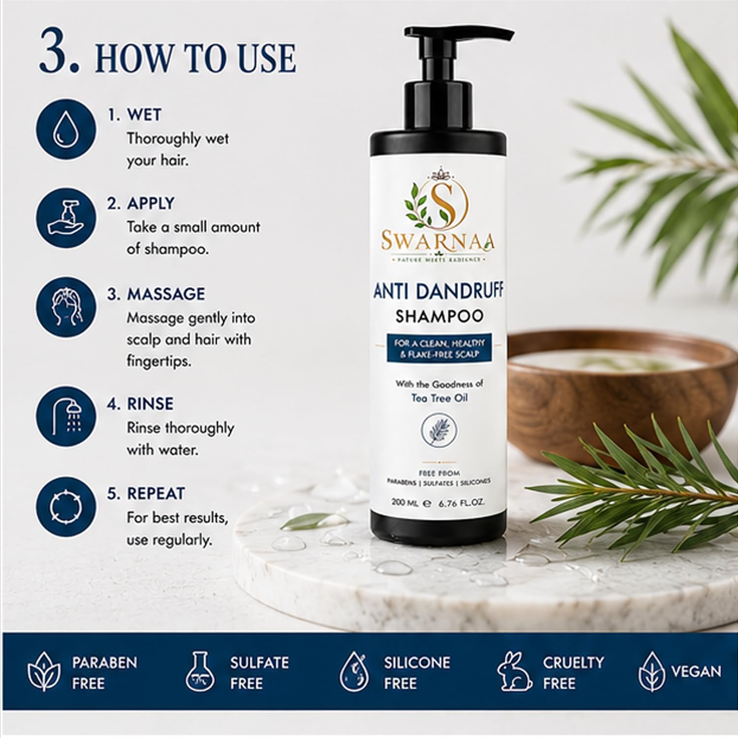 Swarnaa Anti Dandruff Shampoo for Scalp Care & Hair Cleansing | Helps Remove Scalp Build-Up, Refresh Scalp & Reduce Visible Flakes | Gentle Daily Use Shampoo for Men & Women | All Hair Types | 200ml