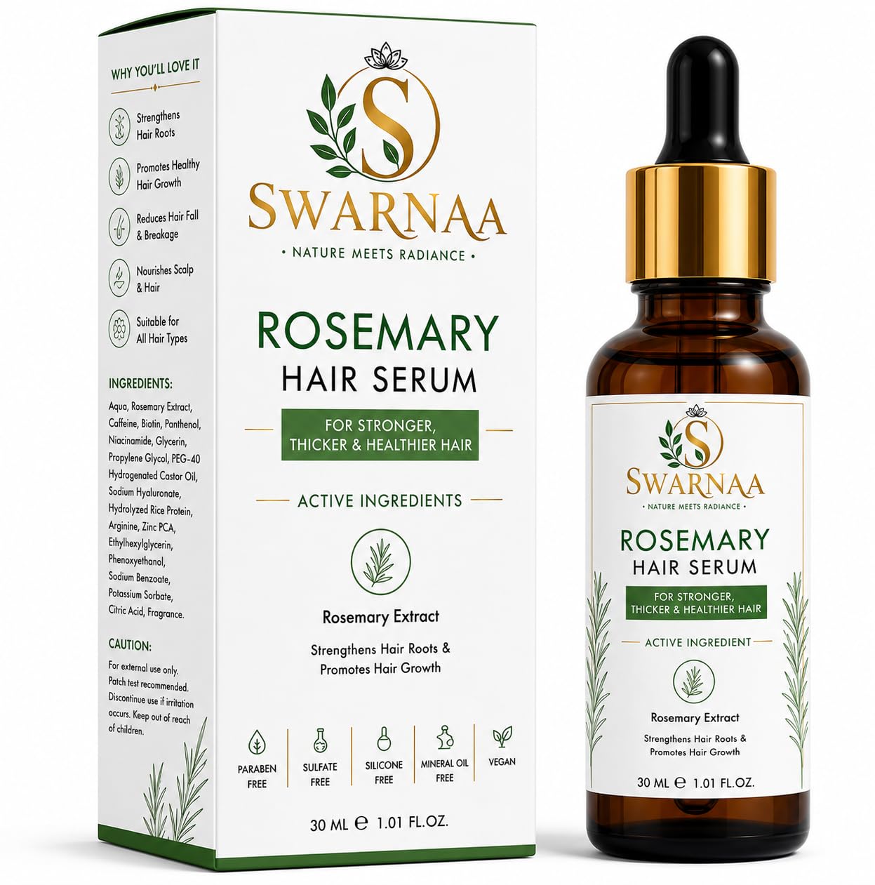 Swarnaa Rosemary Hair Serum for Hair Nourishment & Stronger Looking Hair | Helps Strengthen Hair Roots, Reduce Hair Breakage & Improve Hair Manageability | Lightweight Non-Sticky Hair Serum for Men & Women | 30ml