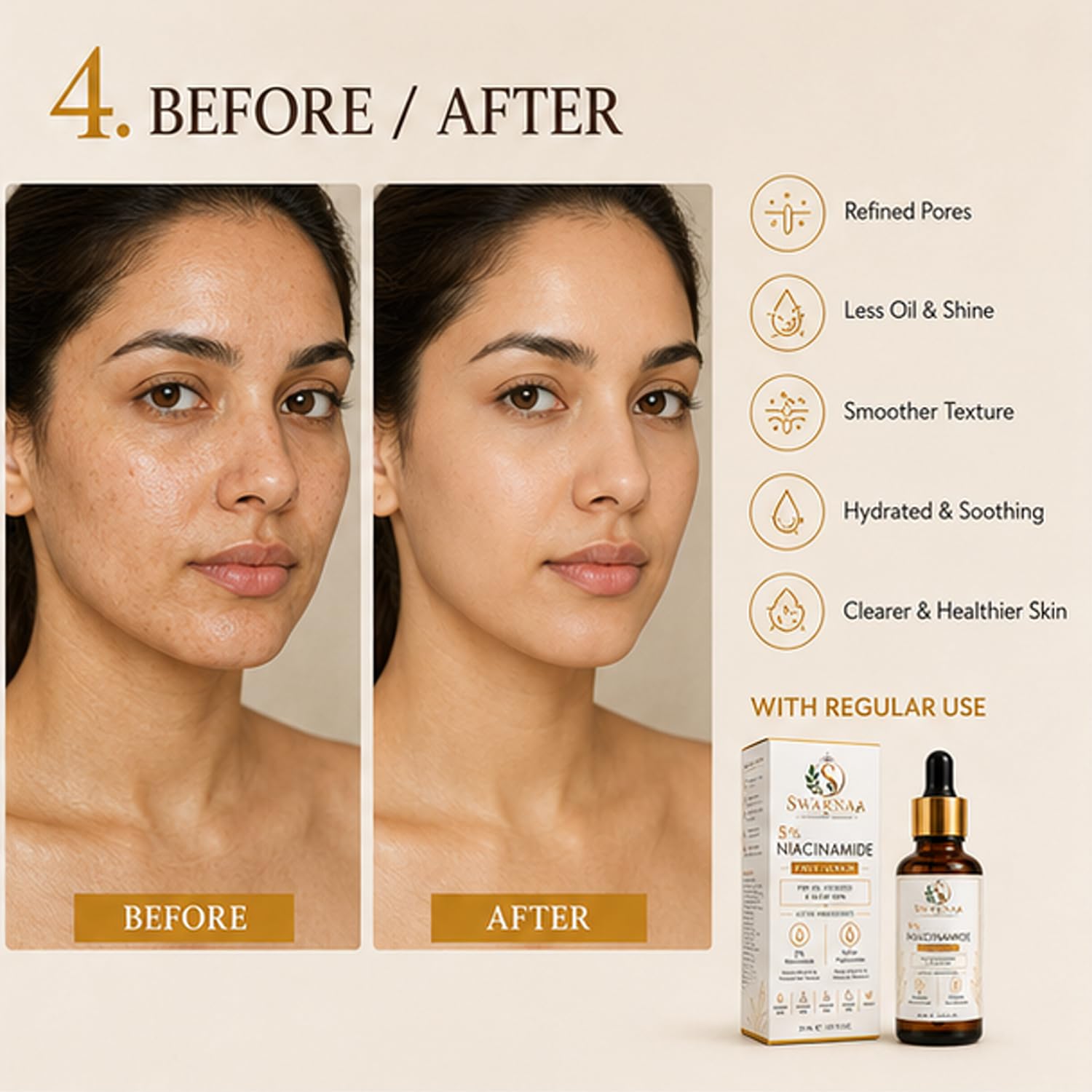 Swarnaa 5% Niacinamide Face Serum for Oil Control & Clear Looking Skin | Helps Minimize the Appearance of Pores, Improves Skin Texture & Supports Skin Hydration | Lightweight Facial Serum for Men & Women | 30ml