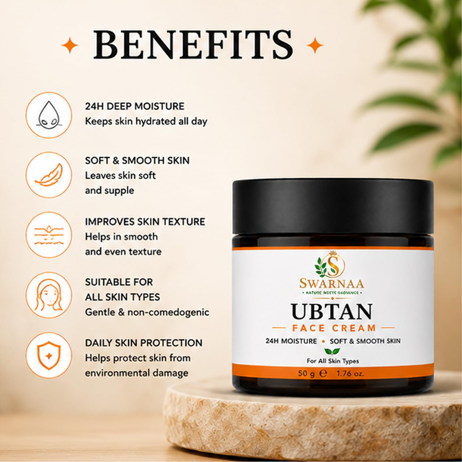 Swarnaa Ubtan Face Cream for Daily Moisturization & Skin Nourishment | Helps Improve Skin Softness, Smoothness & Natural Glow | Hydrating Face Cream for Men & Women | All Skin Types | 50g