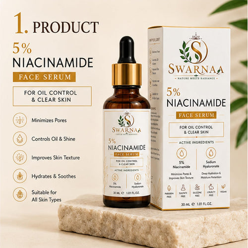 Swarnaa 5% Niacinamide Face Serum for Oil Control & Clear Looking Skin | Helps Minimize the Appearance of Pores, Improves Skin Texture & Supports Skin Hydration | Lightweight Facial Serum for Men & Women | 30ml