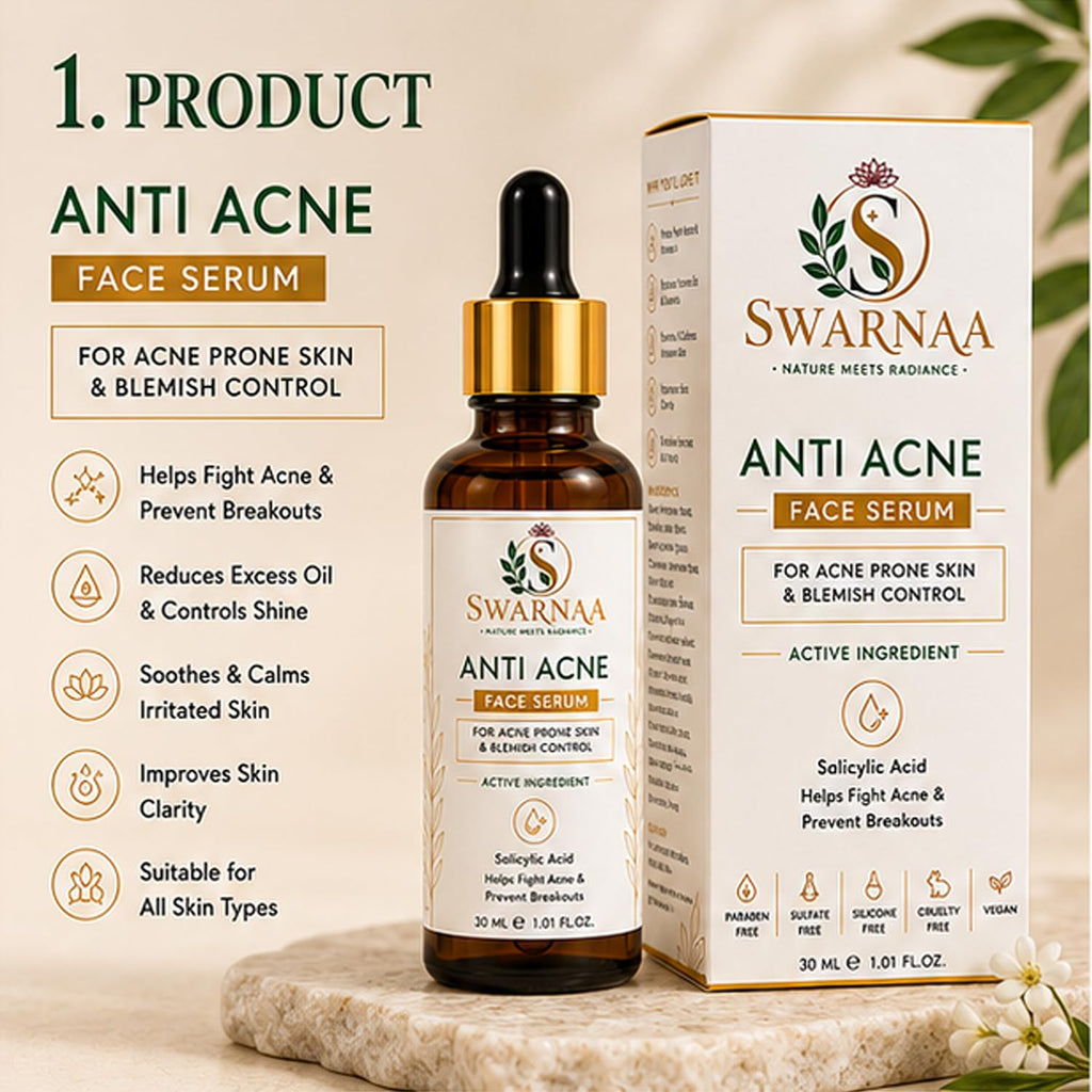 Swarnaa Anti Acne Face Serum with Salicylic Acid for Acne Prone Skin | Helps Reduce Excess Oil & Supports Clearer Looking Skin | Lightweight Daily Face Serum for Men & Women | 30ml