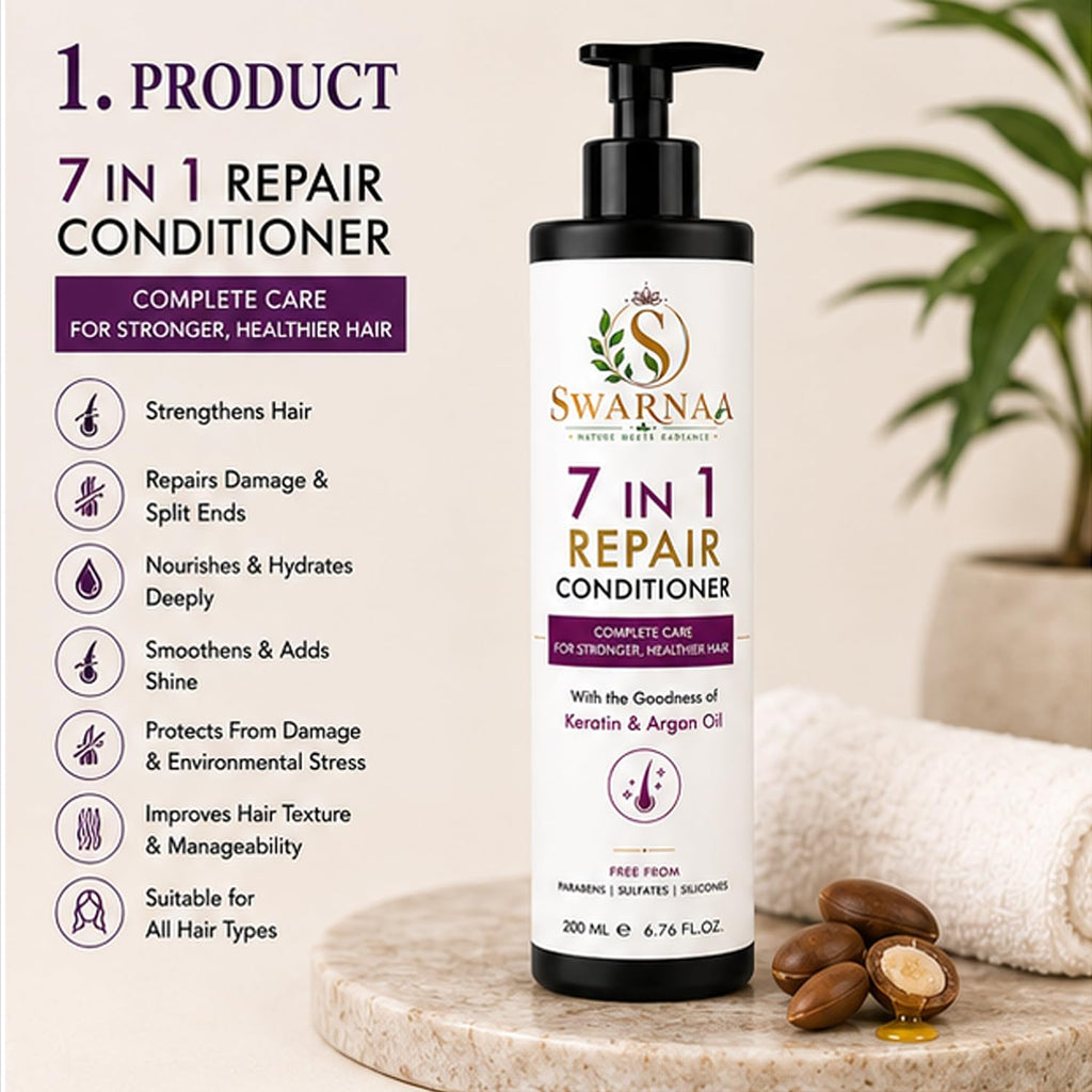 Swarnaa 7 in 1 Repair Conditioner for Dry, Damaged & Frizzy Hair | Helps Nourish, Smooth & Improve Hair Manageability | Complete Hair Care Conditioner for Men & Women | All Hair Types | 200ml