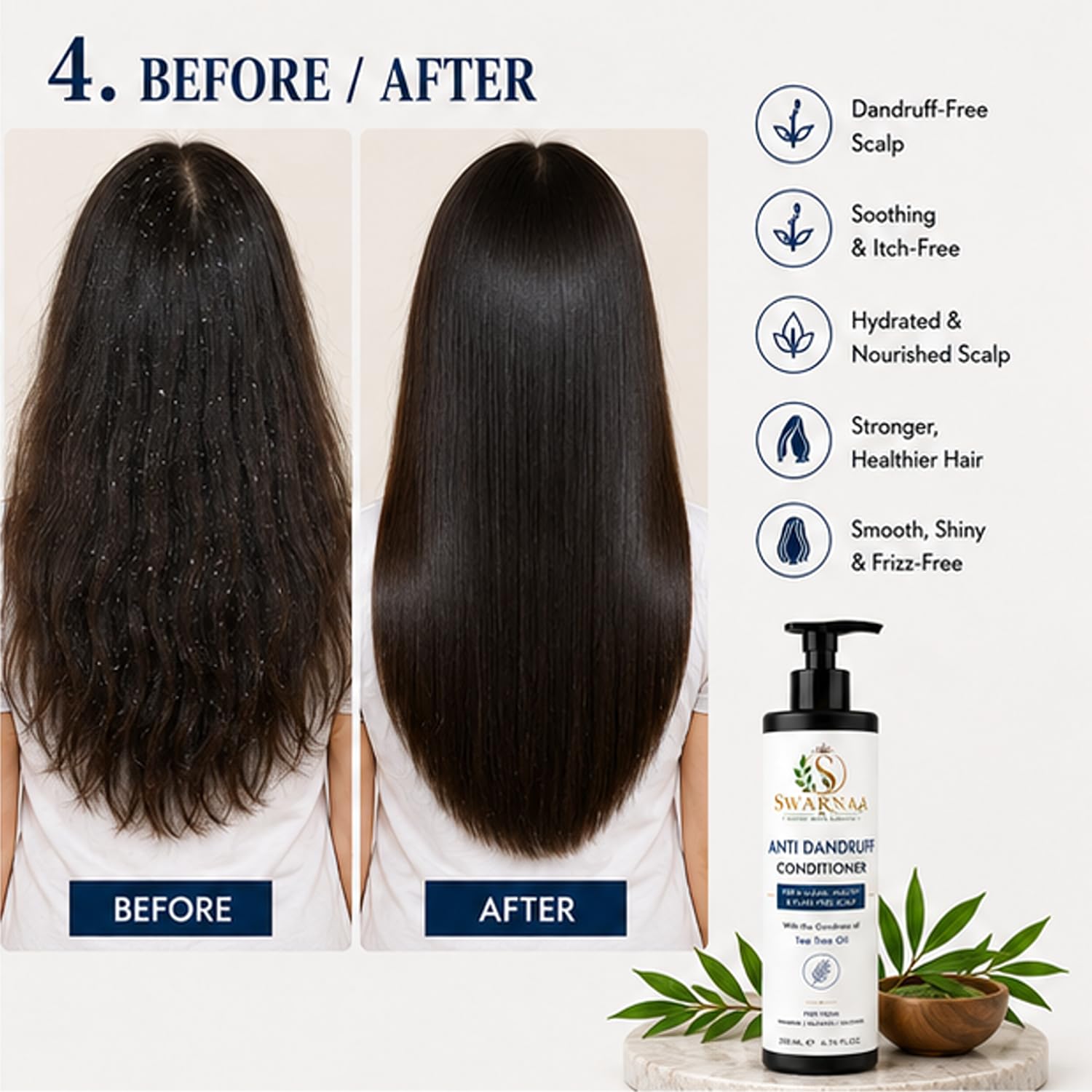 Swarnaa Anti Dandruff Conditioner with Tea Tree Oil for Dry & Flaky Scalp | Helps Condition Hair, Reduce Scalp Dryness & Improve Manageability | Suitable for Men & Women | All Hair Types | 200ml