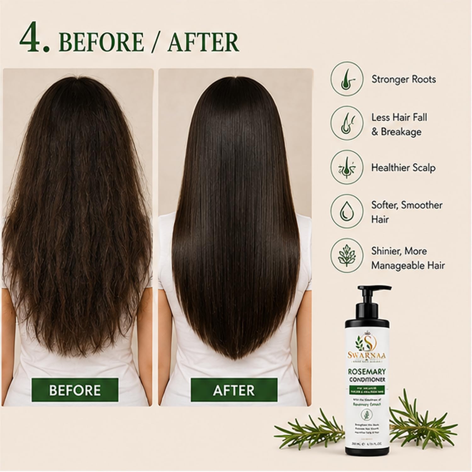 Swarnaa Rosemary Conditioner for Dry, Frizzy & Damaged Hair | Helps Nourish, Smooth & Strengthen Hair | Improves Manageability & Softness | Suitable for Men & Women | All Hair Types | 200ml